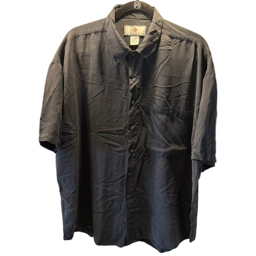 Vtg Men's ChiaMare 100% Silk Button Front Shirt Oversized XL Black Flowy Street